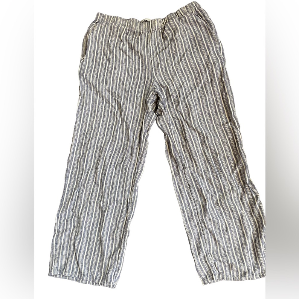 Urban Outfitters wide leg linen blend blue and cream striped pant